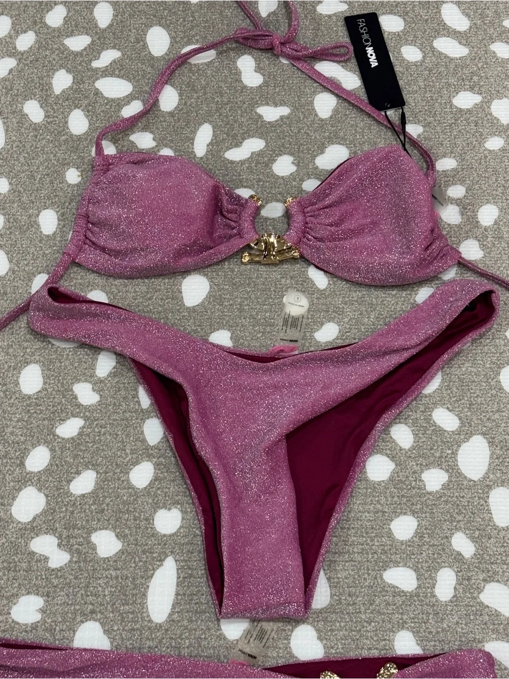 NWT Bikini 3 piece set Follow Me To Paradise Shimmer glitter mini skirt cheeky